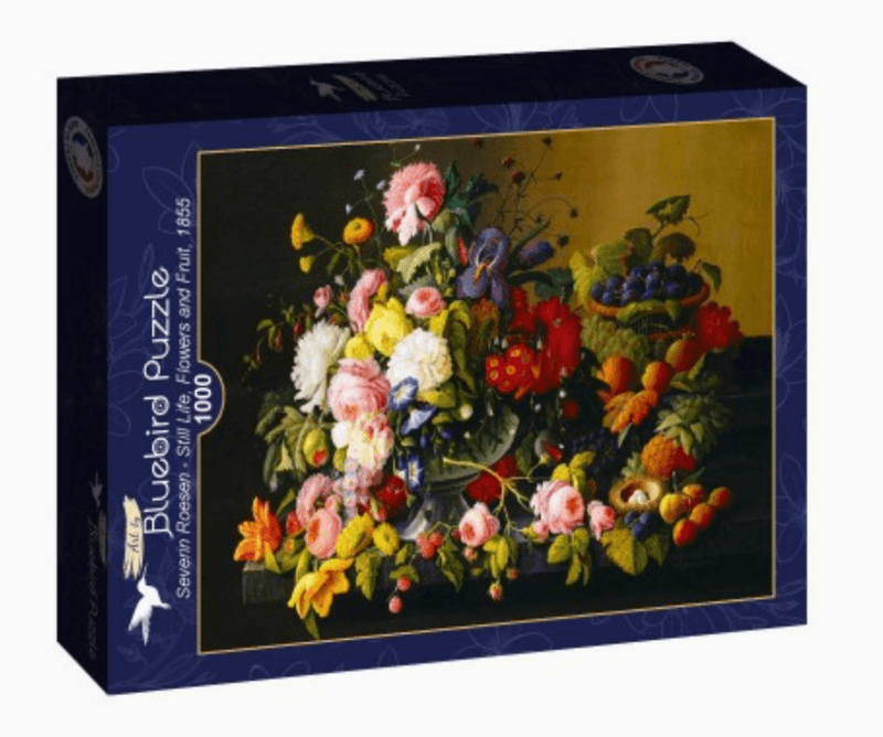 Bluebird Puzzle – Severin Roesen: Still Life, Flowers and Fruit 1000 brikker